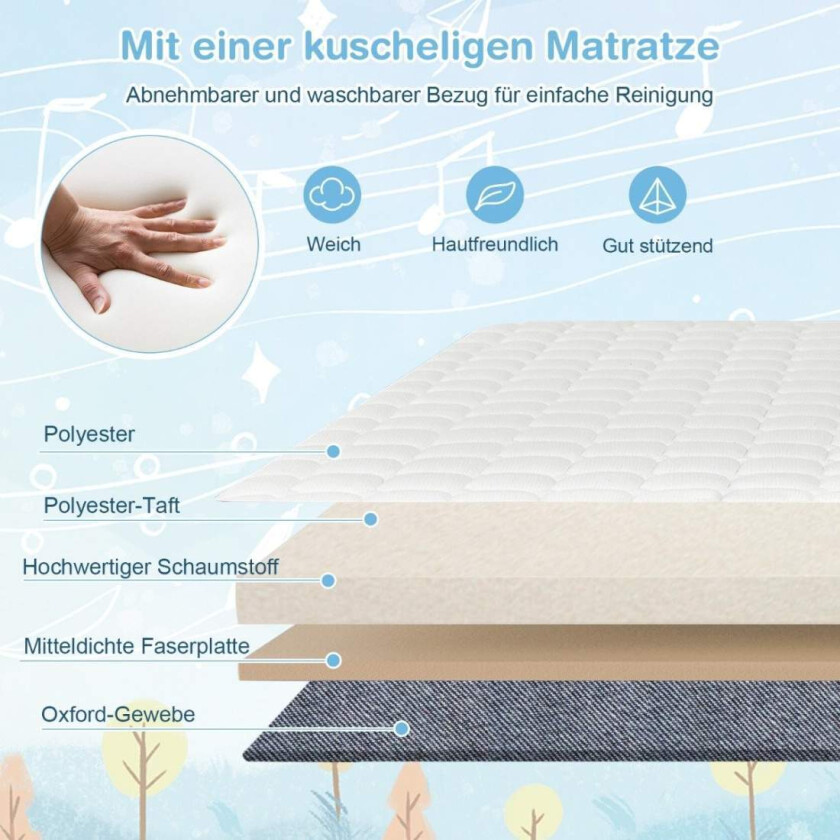 3 i 1 sideseng reiseseng baby med madrass babyseng 6 rom høydejusterbar med oppbevaringskurv grå