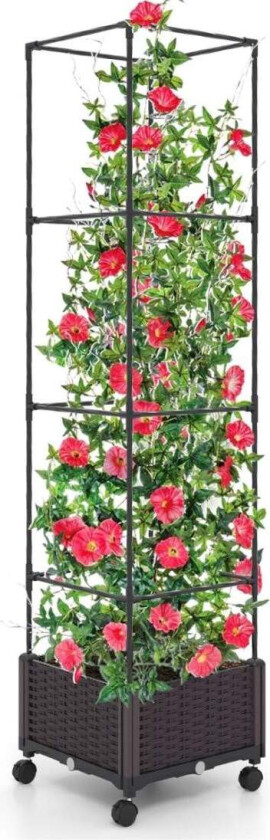 Trellis med blomsterkasse på hjul Høydejusterbar hageobelisk 40 x 40 x 170 cm