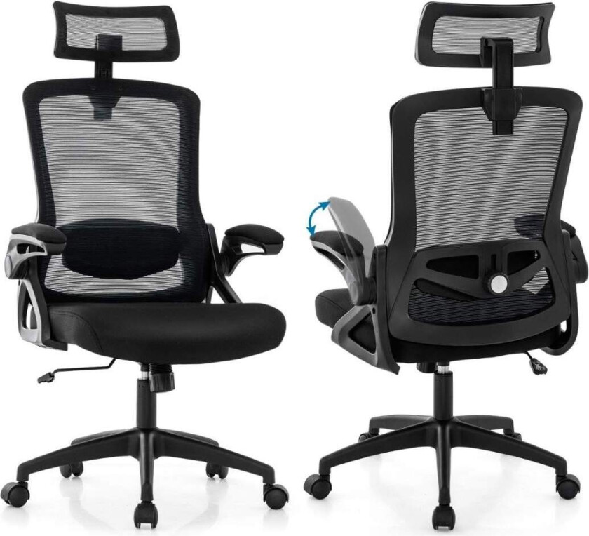 Ergonomisk kontorstol med justerbar korsryggstøtte & Nakkestøtte datamaskinstol svart