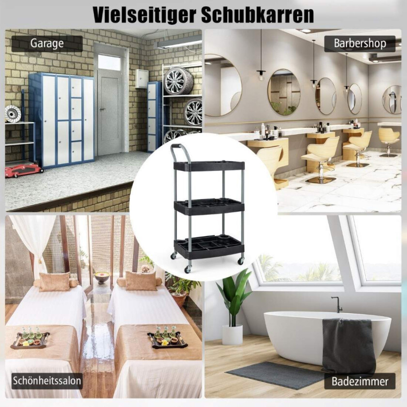 Bilde av Verkstedvogn med 3 nivåer verktøyvogn med separate rom 59 x 45 x 107 cm svart
