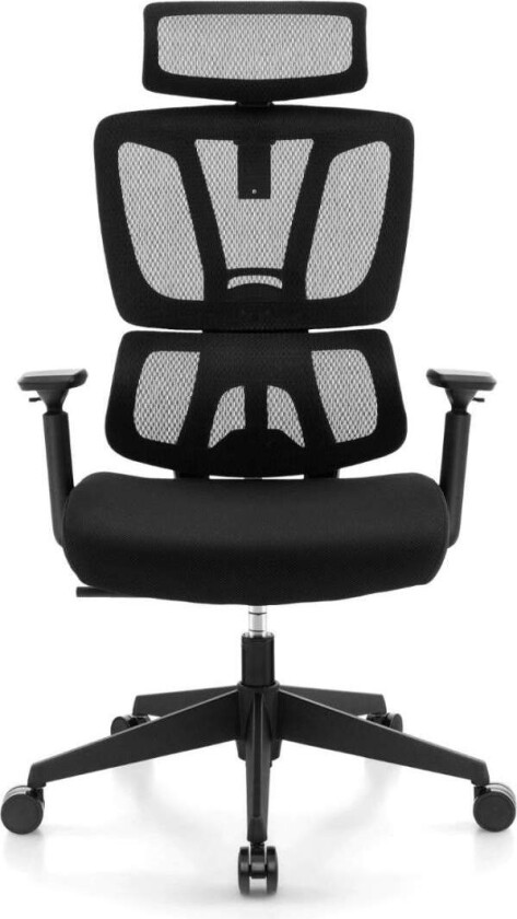 Ergonomisk kontorstol med N-formet korsryggstøtte Svingbar skrivebordsstol Sort