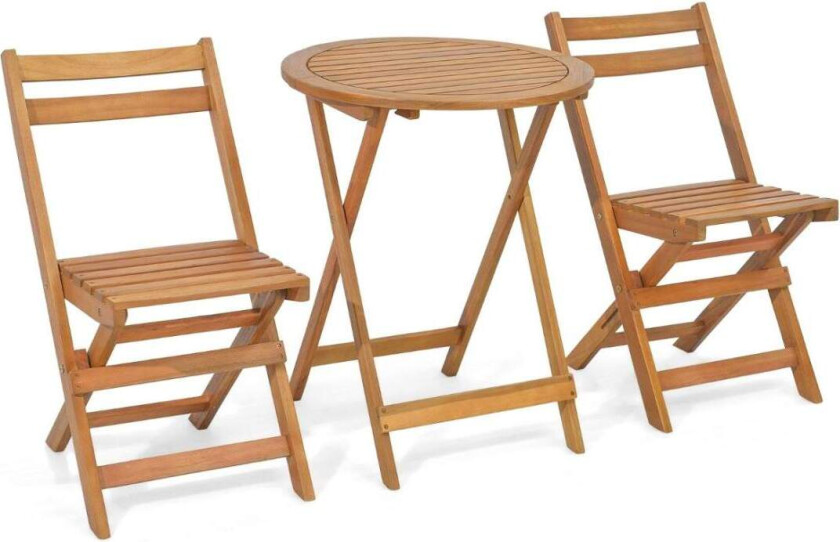 Bilde av 3 stk Bistrosett i tre med solid ramme av akasietre og lamellsete og bordplate