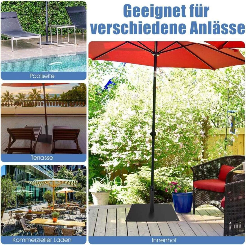 Firkantet paraplyholder av 50 cm parasollfot med fotputer Sort