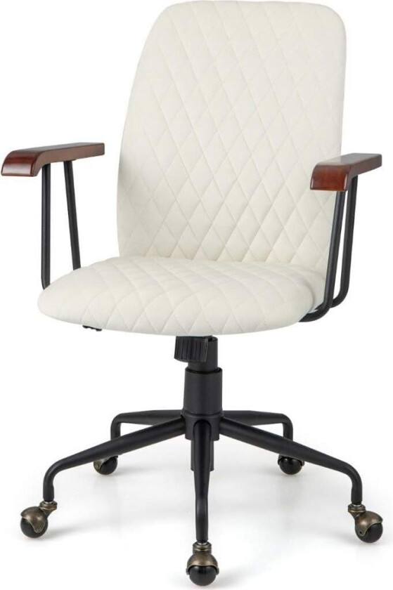 Vintage polstret kontorstol med armlener av gummitre og 5 klør metallbase høydejusterbar rullestol i fløyelsbeige