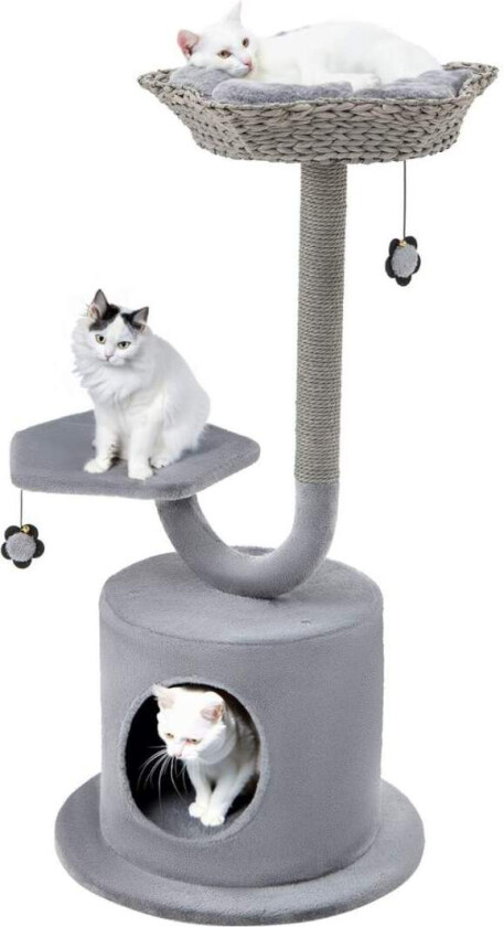 Innendørs skrapestolpe med buet metallramme 3-lags Cat Activity Center grå