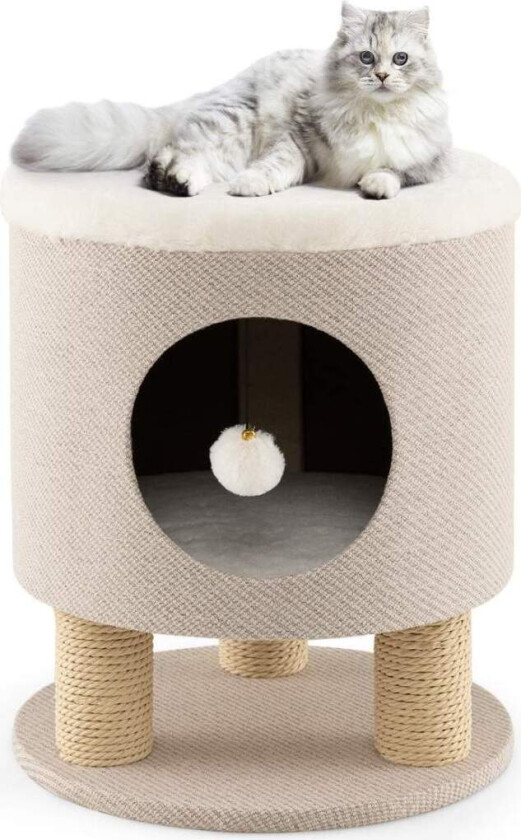 Liten skrapestolpe med mykt sete & 3 sisal skrapestolper & ballkrakk 40 x 40 x 47 cm beige