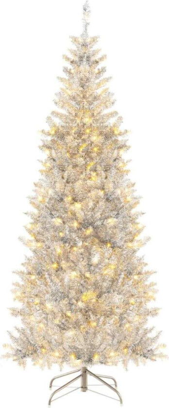 180cm Blyant Tinsel juletre med varmhvite LED-lys Slim juletre