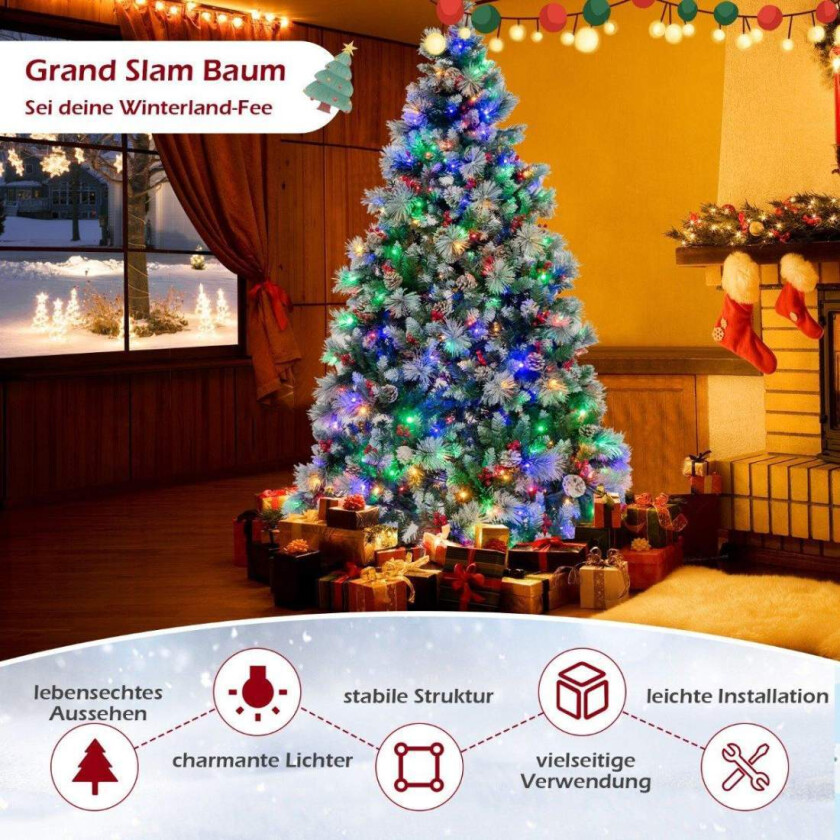 Ø125 x 215 cm Juletre med LED-lys Juletre med bær grønne + hvite