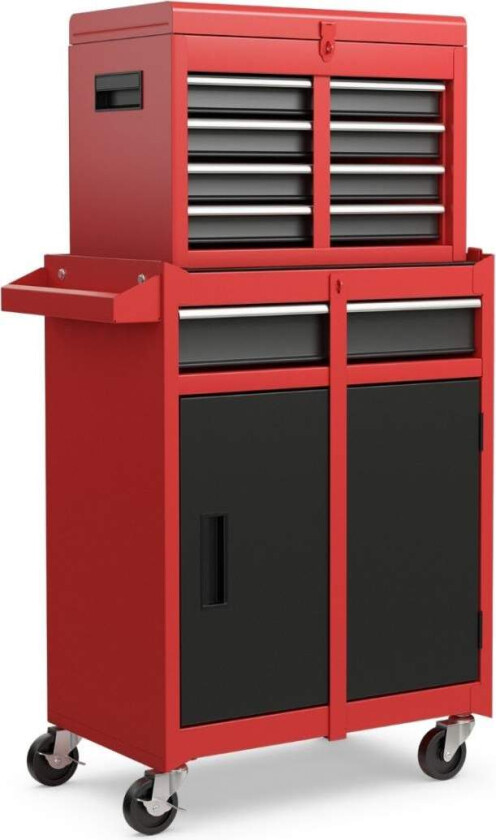 2 i 1 verkstedvogn med koffert & 8 rom & kroker & justerbar hylle 100 kg lastekapasitet