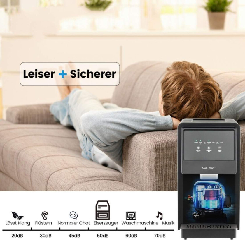 Isbitmaskin selvdispenserende diskklump ismaskin maks 27 kg/24H LED blått lys 51 x 31 x 55 cm