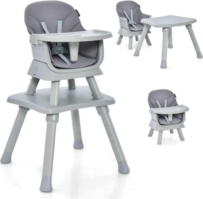 6-i-1 barnestol høystol & spisestuestol & lærebord & byggeklossbord & barnesittegruppe grå