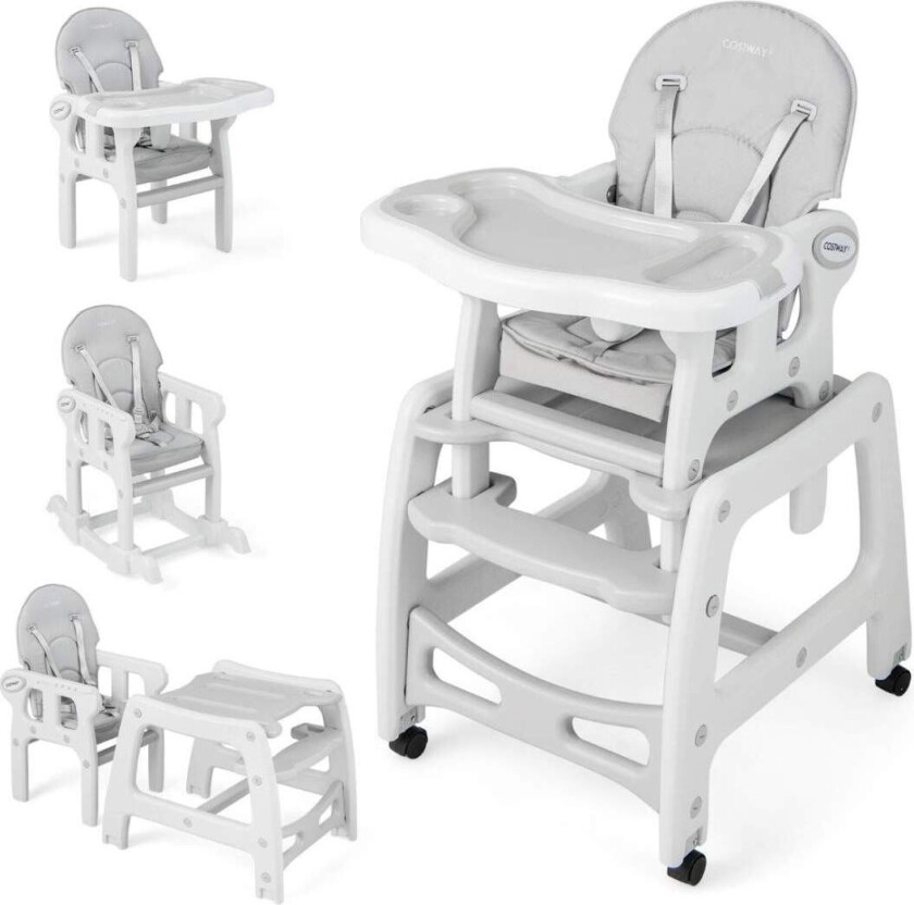 3 i 1 barnestol, høystol & spisestuestol & barnesetegruppe 62 x 51 x 104 cm grå