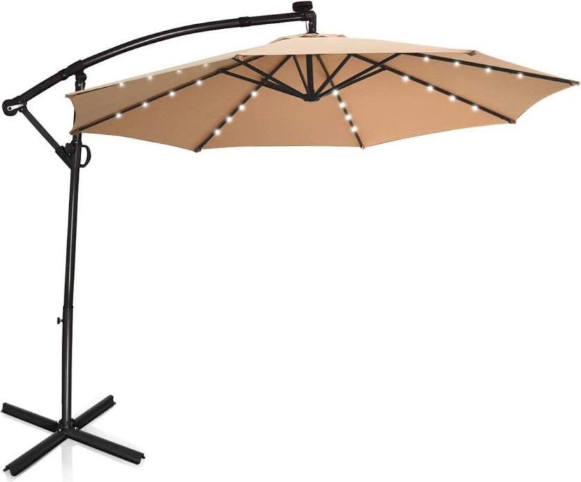 Parasoll med LED-solarbelysning, roterbar utkragende parasoll for hage, Ø 300 cm, beige