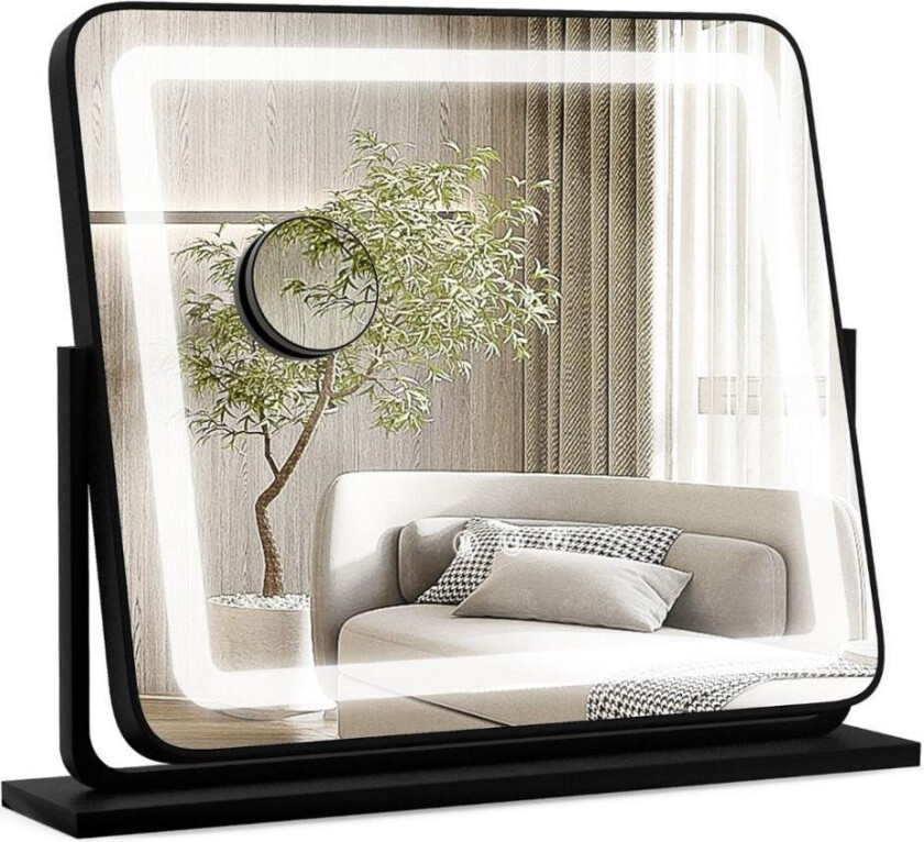 Bilde av Bord LED opplyst speil sminkespeil med lys 56 x 12 x 48 cm Svart