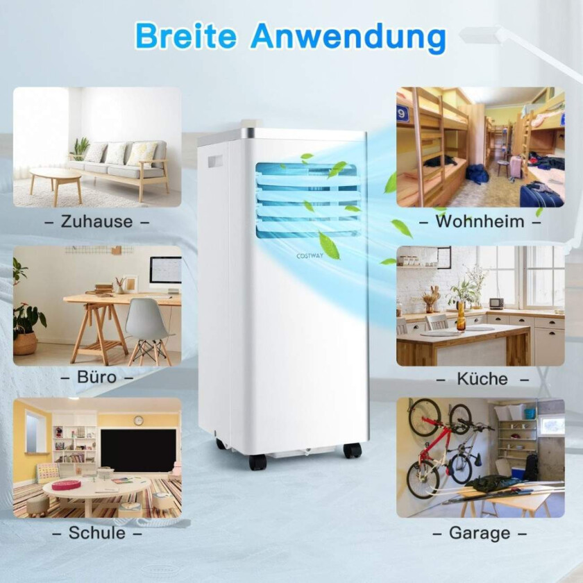 4 i 1 mobilt klimaanlegg kjøle- og ventilasjons- og avfuktende klimaanlegg med eksosslange 7000BTU hvit