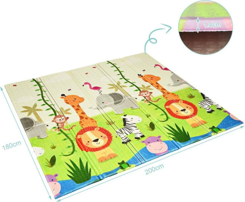 Baby krypematte lekematte sammenleggbar babymatte dobbeltsidig lekematte grønn