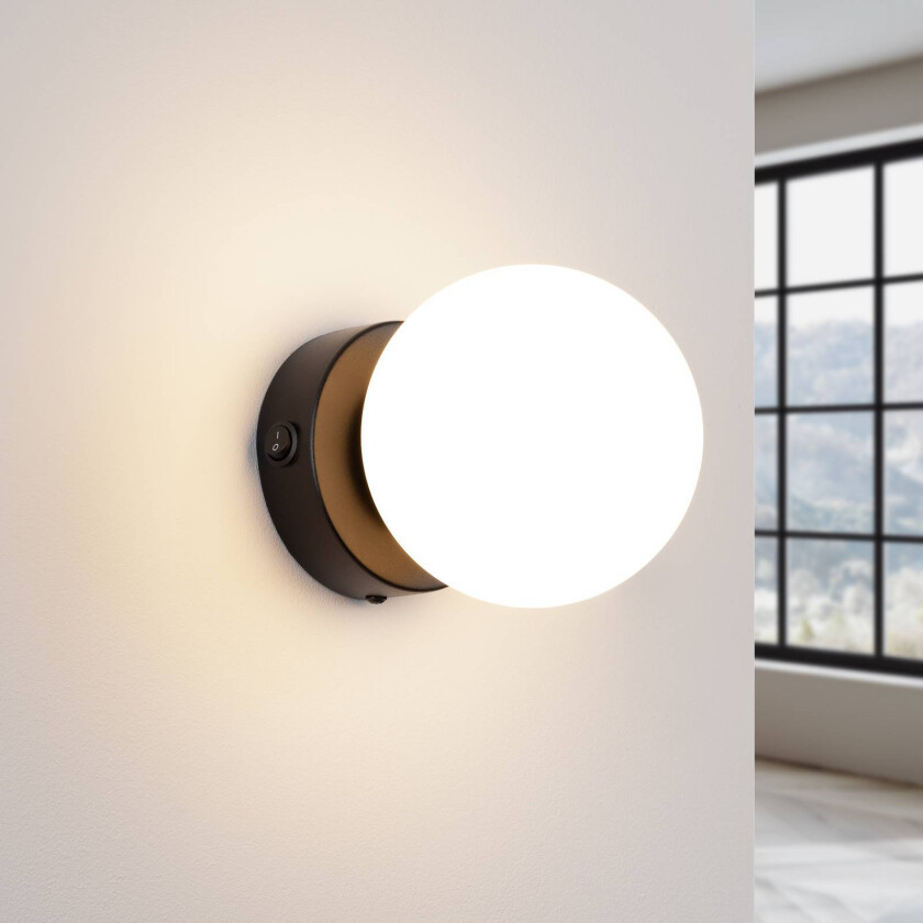 You vegglampe, svart, Ø 12 cm, stål/glass