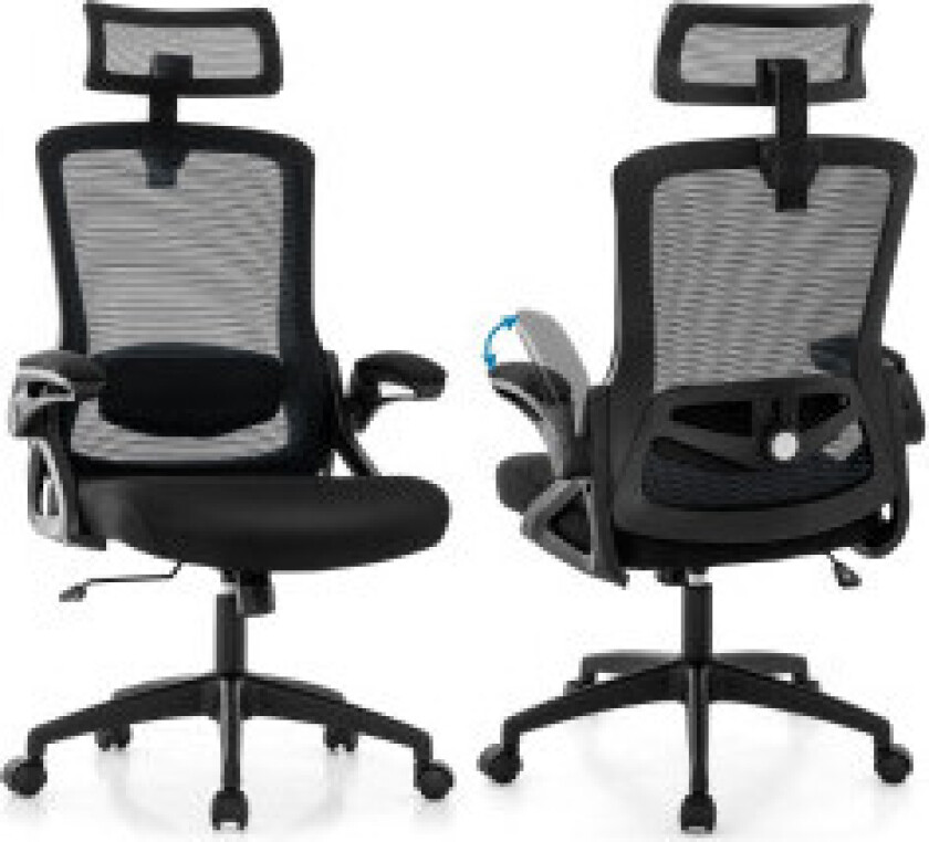 Ergonomisk kontorstol med justerbar korsryggstøtte & Nakkestøtte datamaskinstol svart