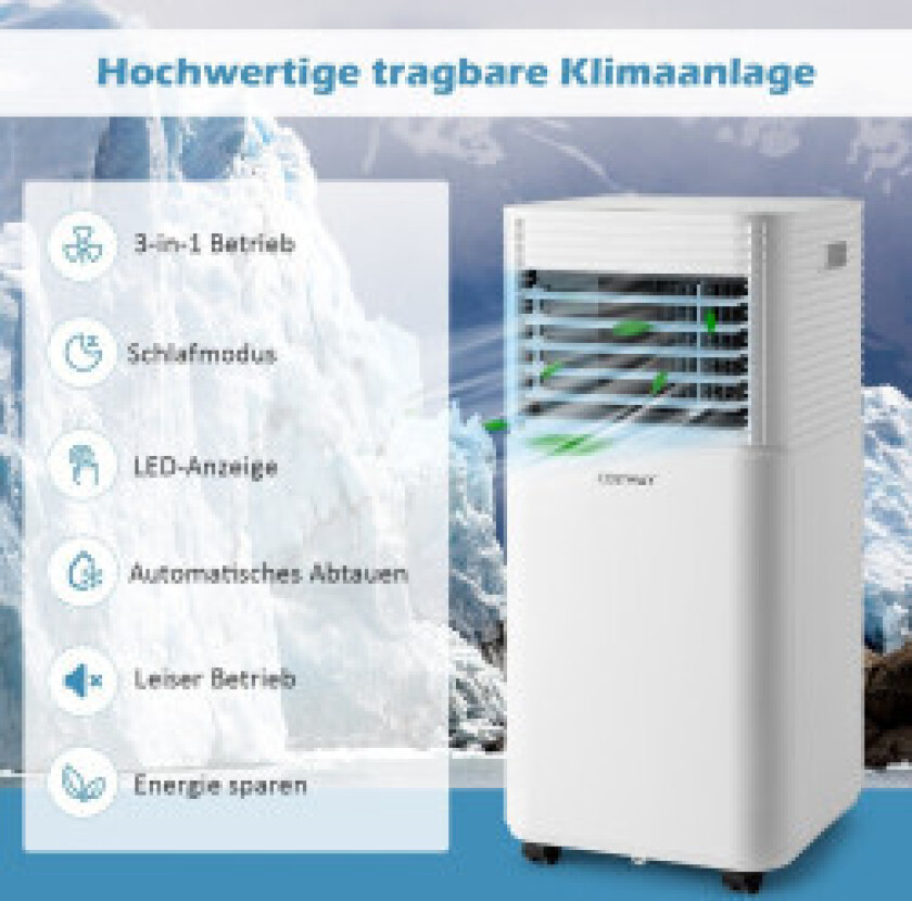 4 i 1 mobilt klimaanlegg 9000 BTU kjøling & ventilasjon og avfukting klimaanlegg med hvitt lokk 16℃-32℃