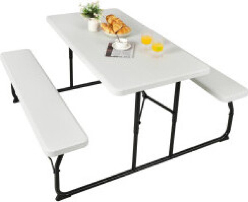 Campingbordsett sammenleggbart piknikbord med benker hvit