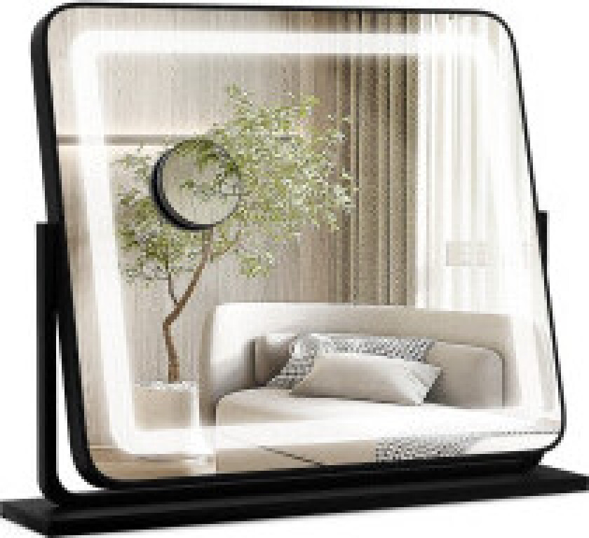 Bord LED opplyst speil sminkespeil med lys 56 x 12 x 48 cm Svart