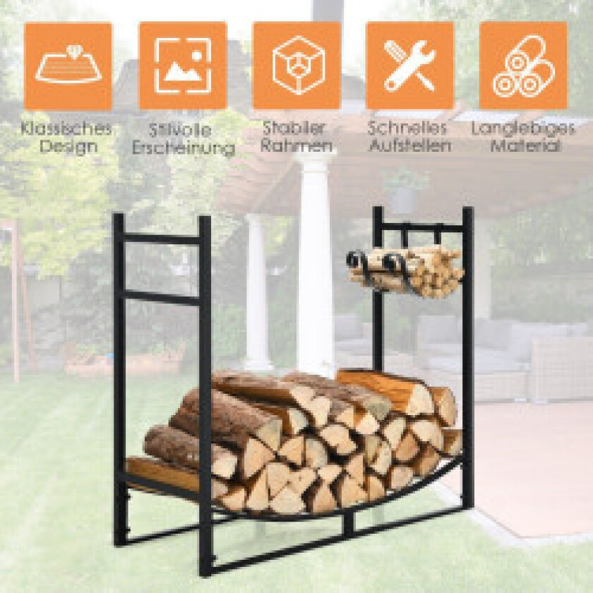 Robust peishylle vedstativ med avtagbar opptenningsholder 84 x 33 x 76 cm svart