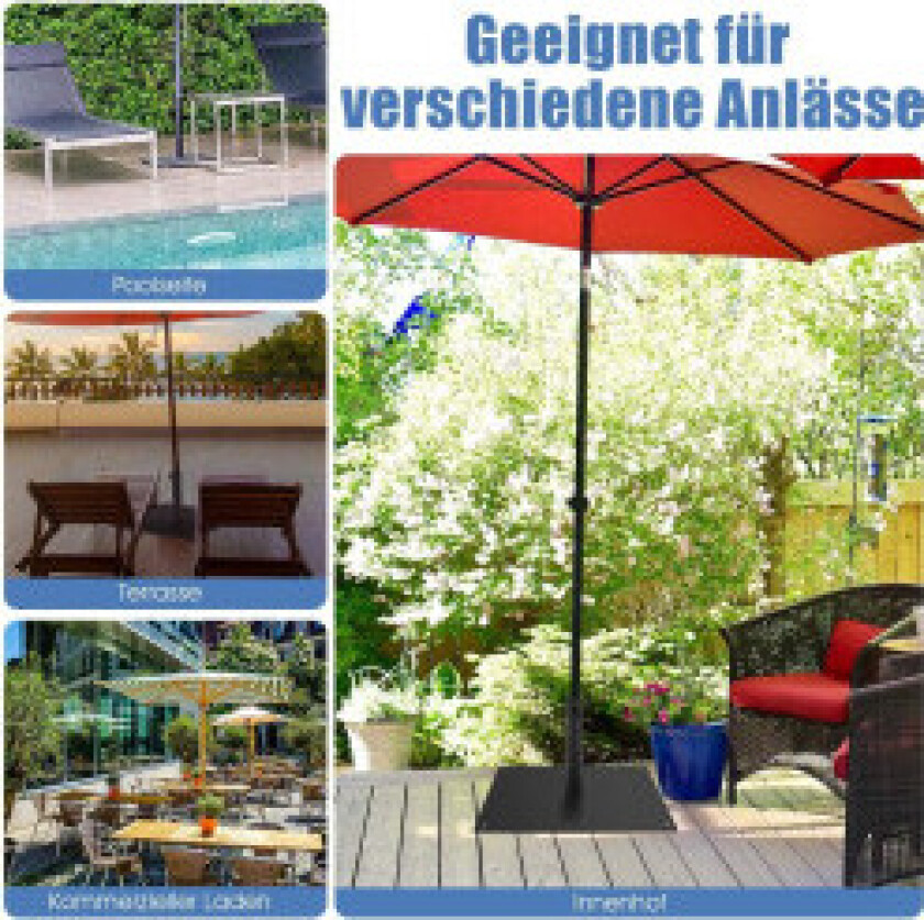 Firkantet paraplyholder av 50 cm parasollfot med fotputer Sort