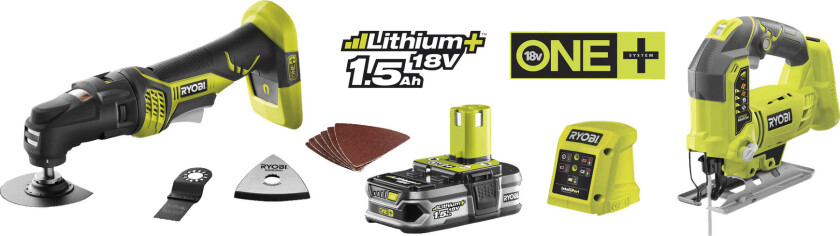 Multiverktøy + stikksag 18 V Li-Ion 1,5 Ah