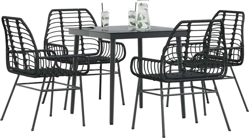 Hagespisegruppe 5 deler svart polyrotting glass