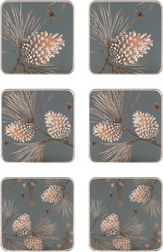 Pine Cone glassunderlag 6-pakn. Moss grey