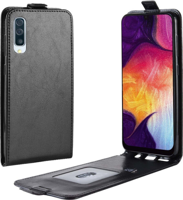 Samsung Galaxy A30s / A50 Vertikalt Flip Deksel m. Lommebok - Svart