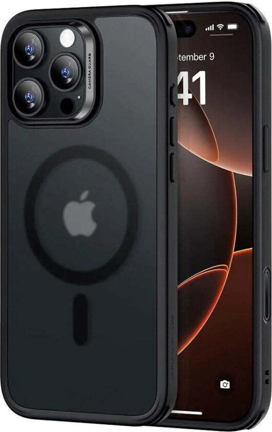 iPhone 16 Pro Classic Hybrid Deksel med Camera Control-Knapp - MagSafe Kompatibel - Matt Gjennomsiktig / Svart