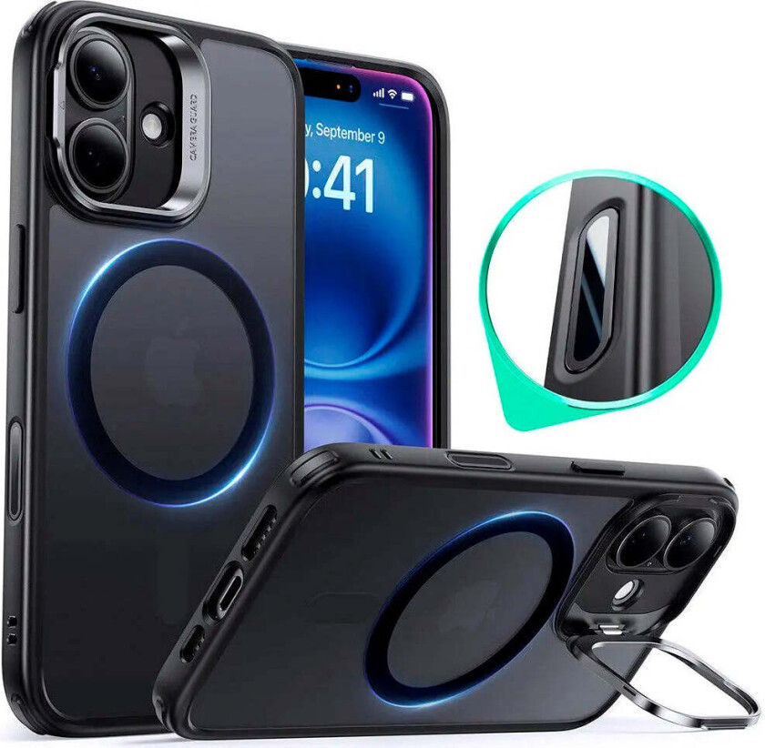 iPhone 16 Classic Hybrid Deksel m. Kickstand - MagSafe Kompatibel - Matt Svart