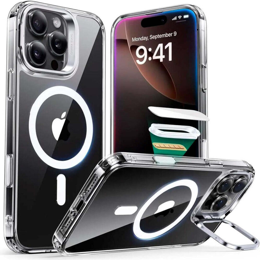 iPhone 16 Pro Classic Hybrid Deksel m. Kickstand - MagSafe Kompatibel - Gjennomsiktig