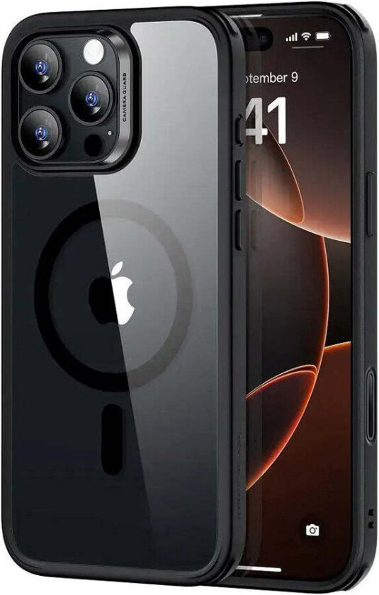 iPhone 16 Pro Max Classic Hybrid Deksel med Camera Control-Knapp - MagSafe Kompatibel - Gjennomsiktig / Svart