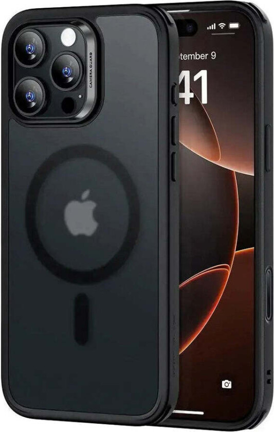 iPhone 16 Pro Max Classic Hybrid Deksel med Camera Control-Knapp - MagSafe Kompatibel - Matt Gjennomsiktig / Svart