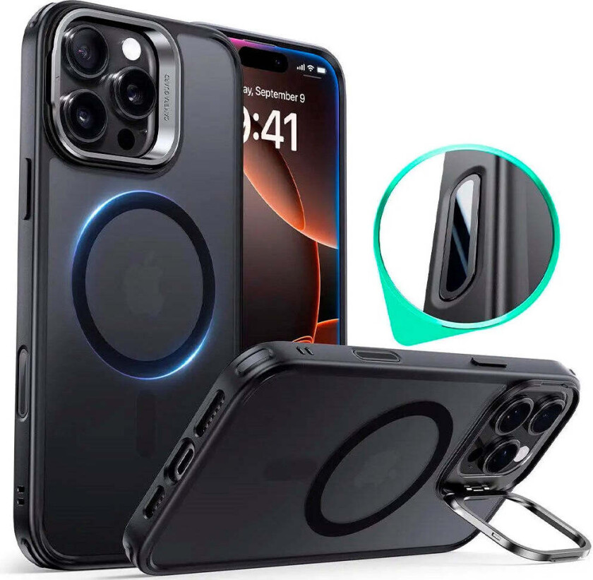 iPhone 16 Pro Classic Hybrid Deksel m. Kickstand - MagSafe Kompatibel - Matt Svart