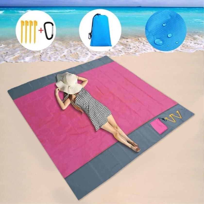 Bilde av Stort strandteppe 210x200cm sandtett vanntett lett utendørs teppe Rose
