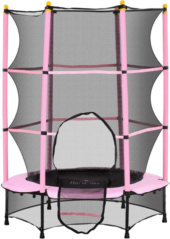 Barnetrampolin Ø140 cm, trampoline med sikkerhetsnett, kanttrekk, hagetrampolin for barn 3-10 år, kan holde opptil 50 kg, rosa