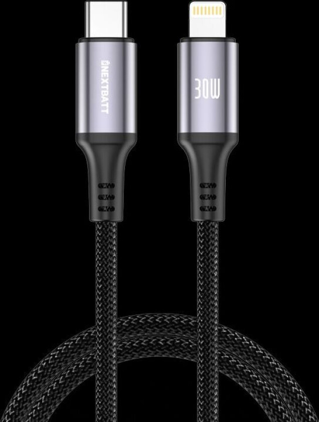 USB-C til Lightning kabel 30W, 3A, 2m - Svart
