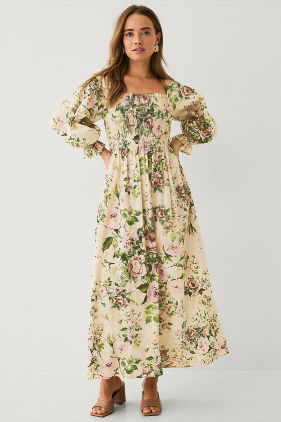 Smock-kjole i bomull - Rosa