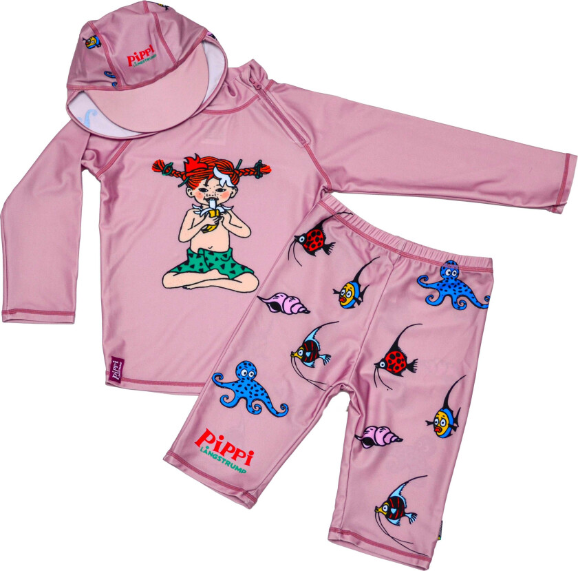 Pippi UV-Sett 3 Deler, Rosa, 98-104 - UV Klær - Polyester,Elastan