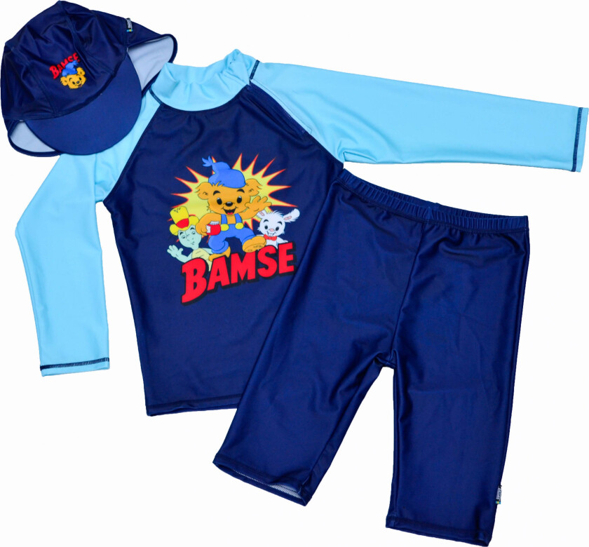 Bamse UV-Sett 3 Deler, Blå, 98-104 - UV Klær - Polyester,Elastan