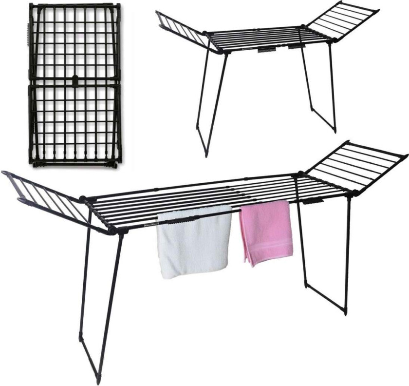 Tørkestativ, stående, uttrekkbar, for balkong, 27 meter, sort