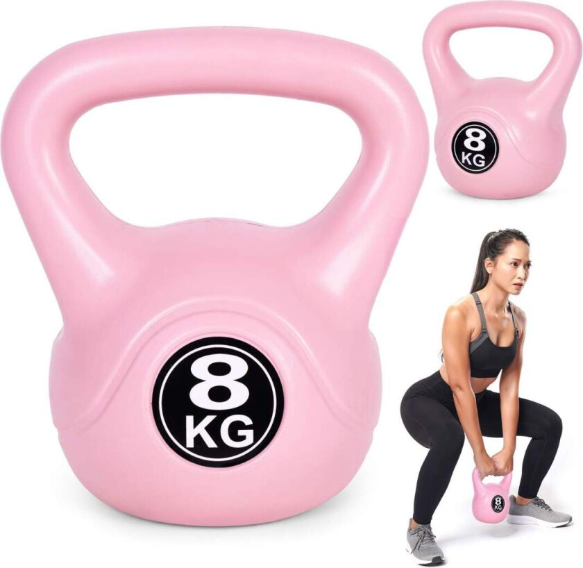 Bilde av Kettlebell 8 kg for trening, manual, vektball, fitnessbelastning, rosa, ModernHome