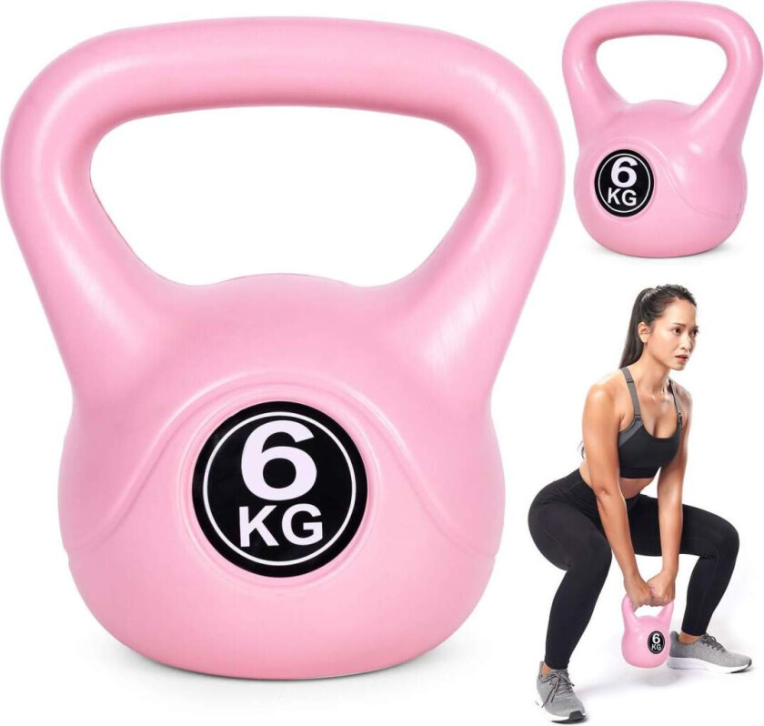 Kettlebell 6 kg for trening, manual, vektball, fitness belastning, rosa, ModernHome