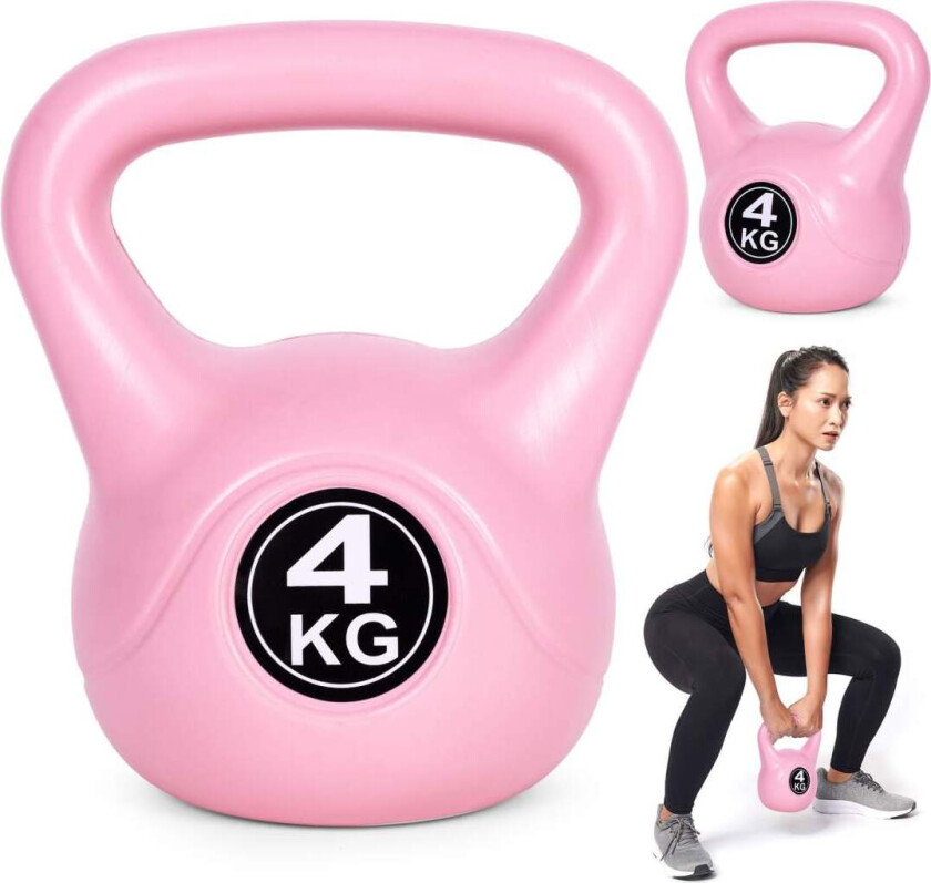 Kettlebell 4 kg for trening, manual, vektball, fitnessbelastning, rosa, ModernHome