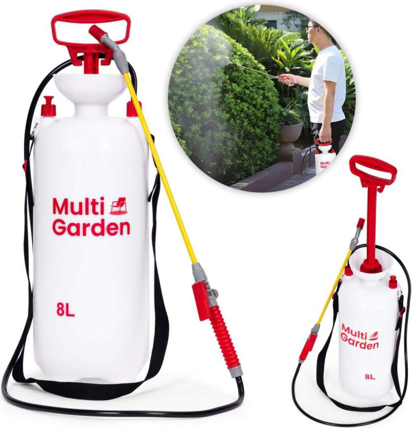 Trykksprøyte 8L, hage, håndholdt, 2,2-2,5 bar, lang lanse, stempelpumpe, MultiGarden