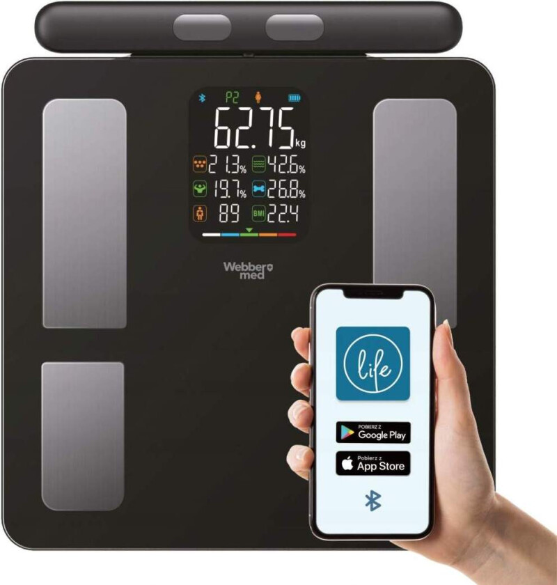 Analytisk baderomsvekt 15 parametere Apple Health Google Fit SCALA WEBBER