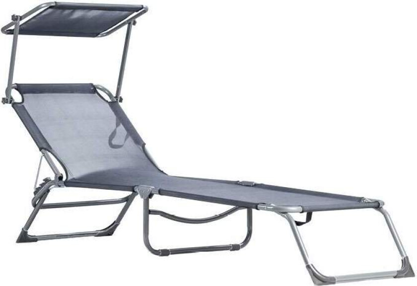 Solstol, divan, justerbar hagestol med kalesje, grå